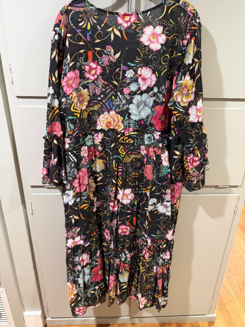 Johnny Was Black Floral Maxi Dress with Pink and Yellow Accents - Picture 3 of 3